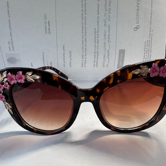 Chic Cat Tortoise Shell Sunglasses Fairmarry Pink Roses - Picture 3 of 12